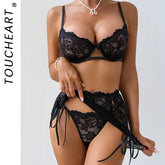 Toucheart Lace Floralunderwear Bodycon Dress Thin Model Set Slim Plunge Steelring Bralette