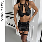 Toucheart Lace Lingerie Short Skirt Thong Bow Knot Lace Up See-through Erotic Private