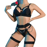 Toucheart Lencerias Underwear Fancy Uncensored Metal Chain Solid Color Garters Underwear Set Underwear