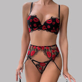 Toucheart Bra Lingerie 2-piece Set Mesh Transparent Bodysuit Heart Embroidery Lace Underwear Bras Body Femme