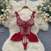 Toucheart Embroidered Jumpsuit Lace Playsuits Sheath Lingerie Ruffles Jumpsuits Transparent Bodysuits