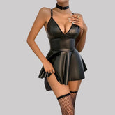 Toucheart Erotic Lingerie Set 3 Piece Set PU Collar Lingerie Suit Pajamas Sex Uniform Underwear Set