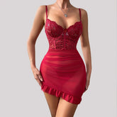 Toucheart Erotic Pajamas Sling Mesh Solid Color Slim Backless See-through Elegant Pajamas Set