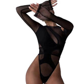 Toucheart Female Lingerie Girl Mesh See-through Long-sleeved Tight Jumpsuit Solid Color Long-sleeved Jumpsuit