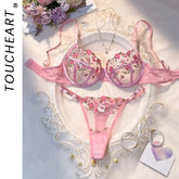 Toucheart Floral Lingerie Panty Lace Embroidery Slim Backless See-through Erotic Underwear Set