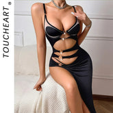 Toucheart Dress Panty 2PCS Irregular Ring Buckle Backless Charming Private Erotic Dress Set