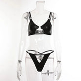 Toucheart Halter Chain Lingeries Bra Set Exotic Glossy Pu Leather Set Underwear Bra Set Lingerie
