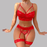 Toucheart Lace Lingerie Panty Garters 3PCS See-through Slim Backless Erotic Romantic Intimate Underwear Set