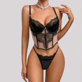 Toucheart Lace Steel Ring Lingerie Thong See-through Embroidery Erotic Underwear Set