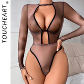 Toucheart Lingerie Jumpsuits Set Plunge Underwear Backless Perspective Body Sculpting Set