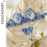 Toucheart Lingerie Set Blue Comfortable Lingerie Set Simple Perspective Lace Pure Lust Lingerie Suit