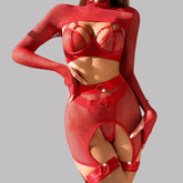 Toucheart Lingerie Set Mesh See-through Temptation Free Underwear Long Sleeves Garters Lingerie Set