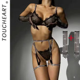 Toucheart Lingerie Set Lace Uniform Two Piece Bra Set Rhinestone Perspective Lace Lingerie