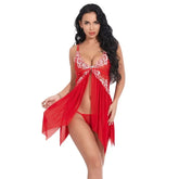 Toucheart Lingerie Set Lace Nightgown Mesh See-through Suspender Dress Lace Ultra Thin Pajama Set
