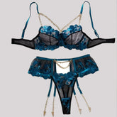 Toucheart Lingerie Set Mesh Embroidery See-through Set Exotic Style Chain Underwear Suit