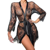 Toucheart Lingerie Nightgown See-Through Lace Printing Deep V-Neck Home Ultrathin Lace Up Nightgown Set