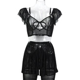 Toucheart Lingerie Suit Solid Color Mesh See-through Sling Underwear Garters Stockings Suit