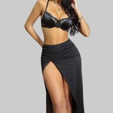 Toucheart Lingerie Suit Lace Mesh See-through Bra Underwear Slit Skirt Set Lingerie 3-piece Set