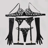 Toucheart Mesh Solid Color Lace See-through Underwear Garters Backless Steel Ring Set