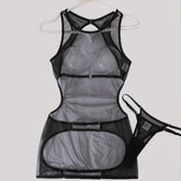 Toucheart Onesie Thin Solid Colorable Perspective Mesh High Waist Slim Body Showing Off Lingerie Set
