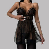 Toucheart Sling Sleeping Skirt with Panty See-through Lace Slim Backless Pajamas Set