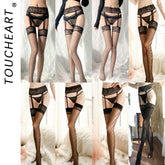Toucheart Stockings Lace Suspender One-Piece Stockings Underwear Black Stocking Sheer Lace Top Thigh High Stockings