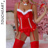 Toucheart Wrap Dress Underwear Garters High Waisted Bow Knot Lace Up Plunge Set