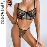 Toucheart Lace Embroidery Floral See-through Underwear Panty Backless Slim High Waisted Set