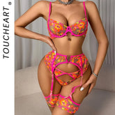 Toucheart Lingerie Panty Garters Embroidery Lace Floral Backless See-through Split Kit