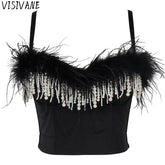 Visivane Tassel Feather Tanks Tops Streetwear Shirt Bra Blusa Camis Crop Top Corset
