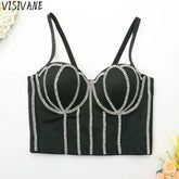 Visivane Club Solid Short Stage Dance Wear Camis Corset Bastet Party Sling Tank Y2k Top