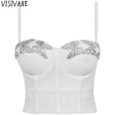 Visivane Crop Corset Tops Club Party Bra Tank Top Gothic Overbust Corsets Blusas Shirt Bustiers