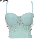 Visivane Tops Corset Y2k Beading Club Ropa Mujer Sling Streetwears Party
