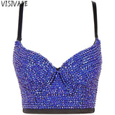 Y2k Tops Club Stage Party Show Rhinestone Diamond Corset Tees Tanks Camis