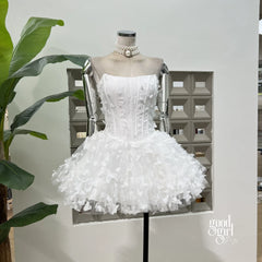 Butterfly Applique Corset Mini Dress - White
