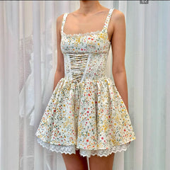 Callan Lace Trim Floral Corset Mini Dress
