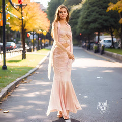 Dalary Pleated Fishtail Maxi Dress