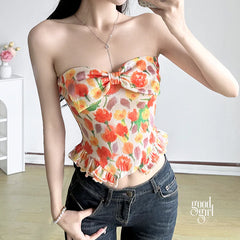 Eleana Sequin Bow Tube Top
