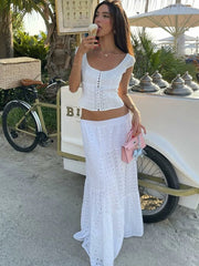 Jacie Embroidered Cut-Out Skirt Set