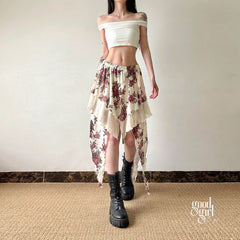 Kit Rose Print Asymmetric Skirt