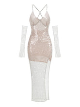Theodora Sequin Mesh Midi Dress