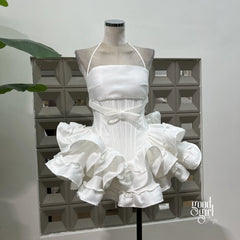 Tiered Halter Skirt Set - White