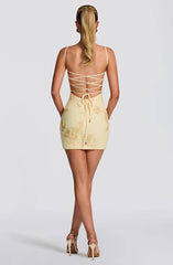 Evelyn Floral Embroidered Cross-Back Mini Dress