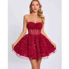 Bliss Rose Bloom Strapless Corset Mini Dress