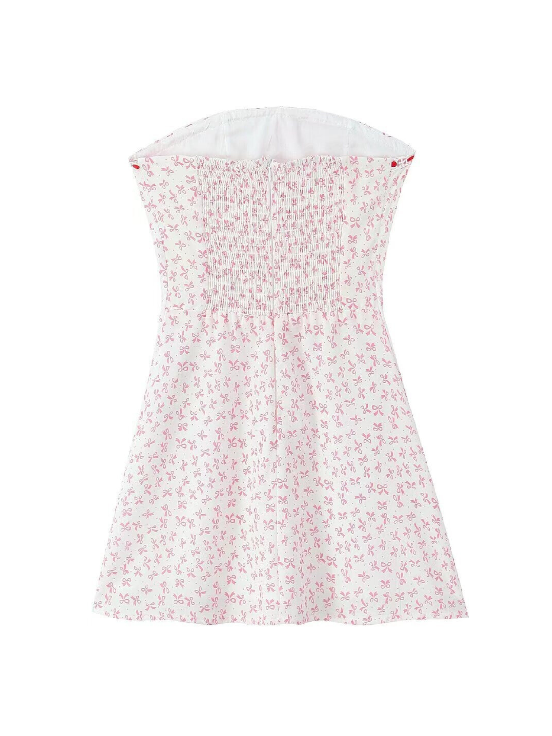 Emeline Bow Print Strapless Mini Dress