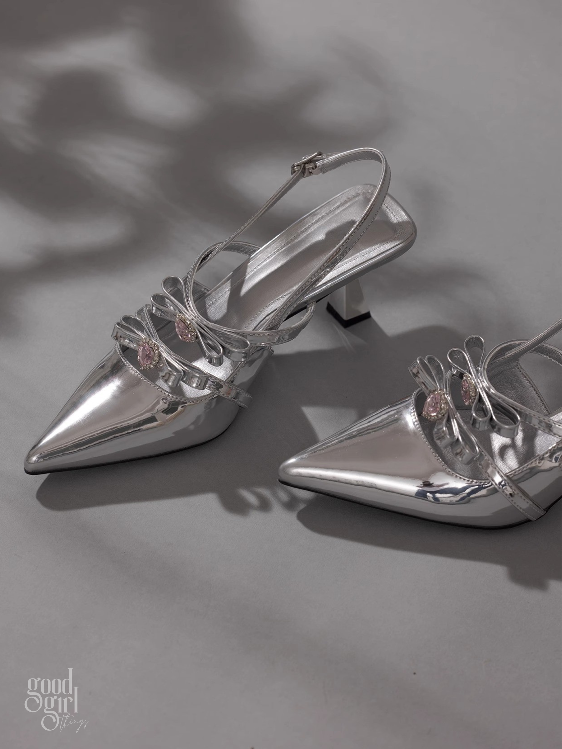 Eeva Slingback Heels with Rhinestone Bows