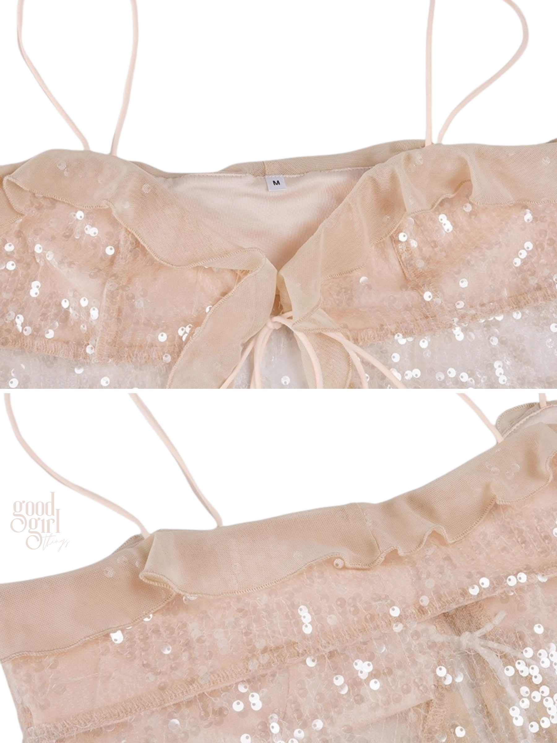 Delylah Sheer Sequin Halter Top