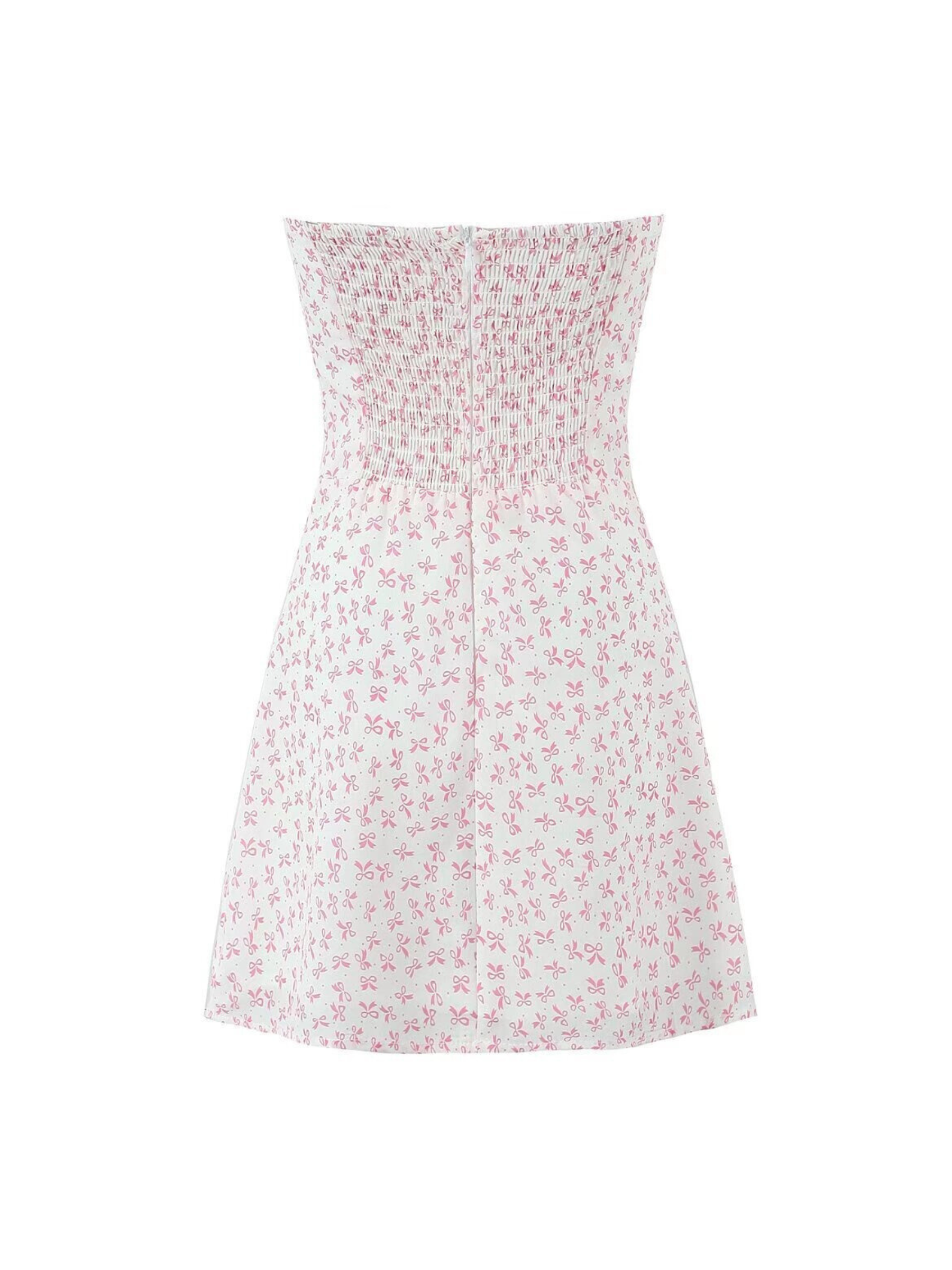 Emeline Bow Print Strapless Mini Dress