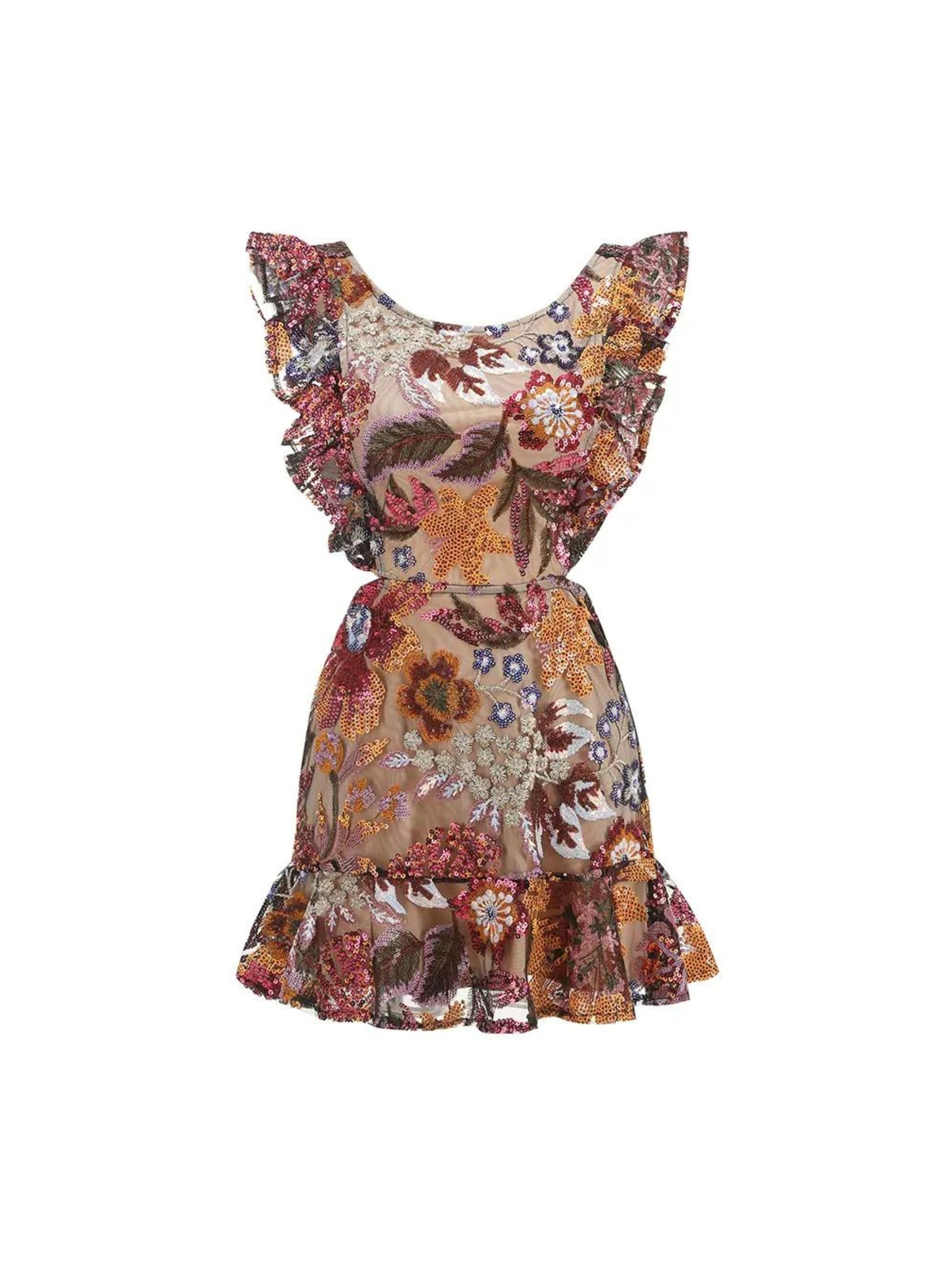 Viola Sequin Floral Mini Dress