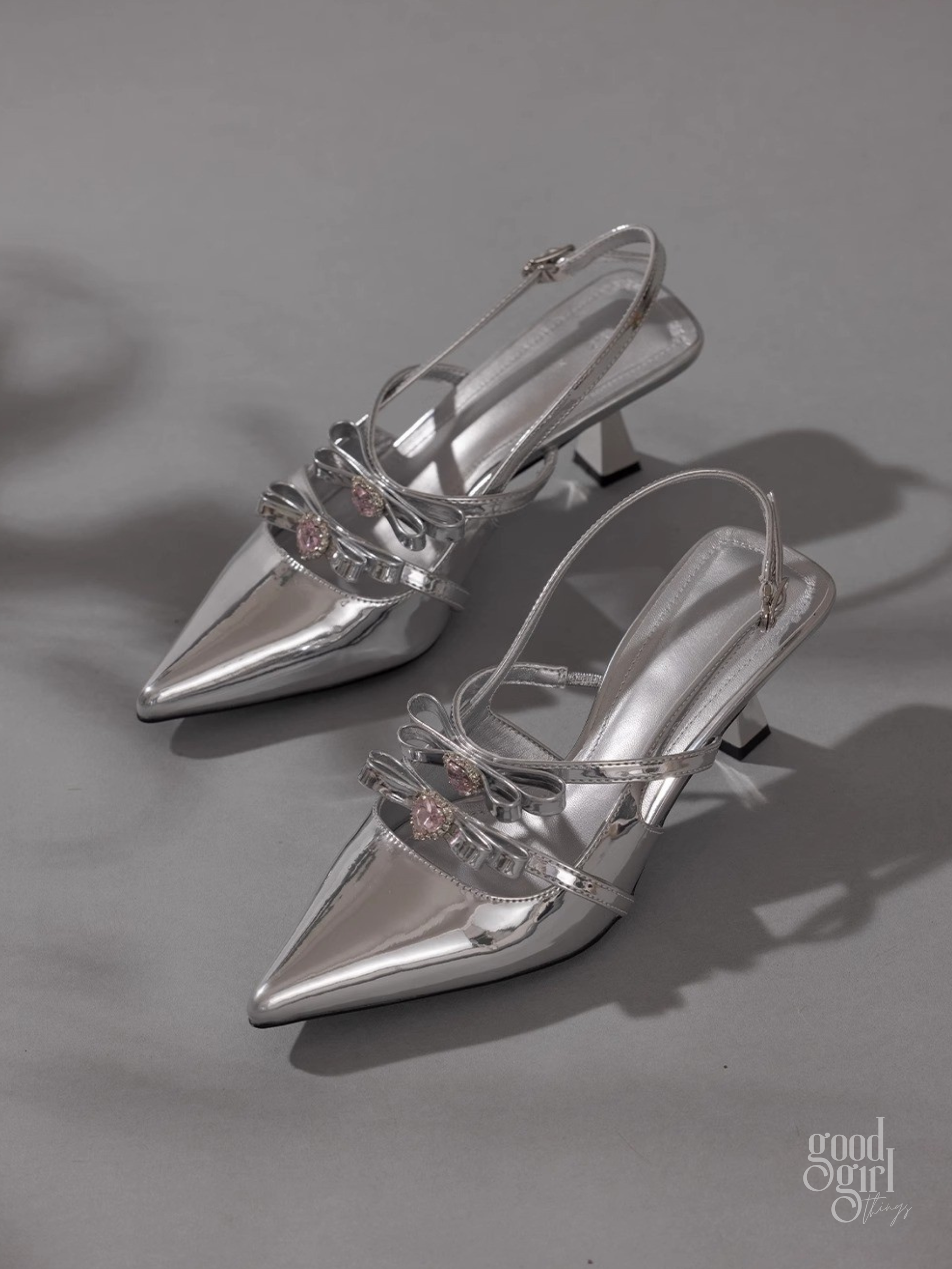 Eeva Slingback Heels with Rhinestone Bows